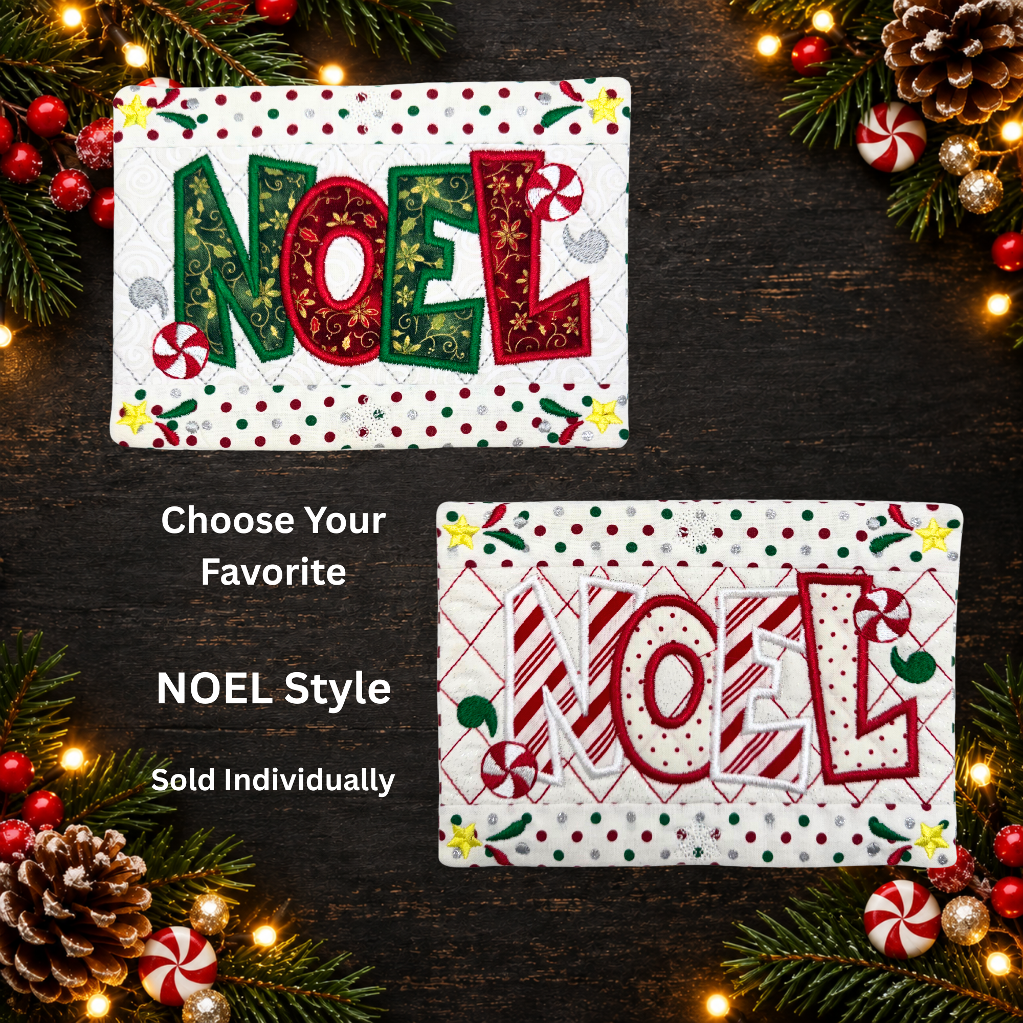 NOEL Christmas mug rug with gift card pocket