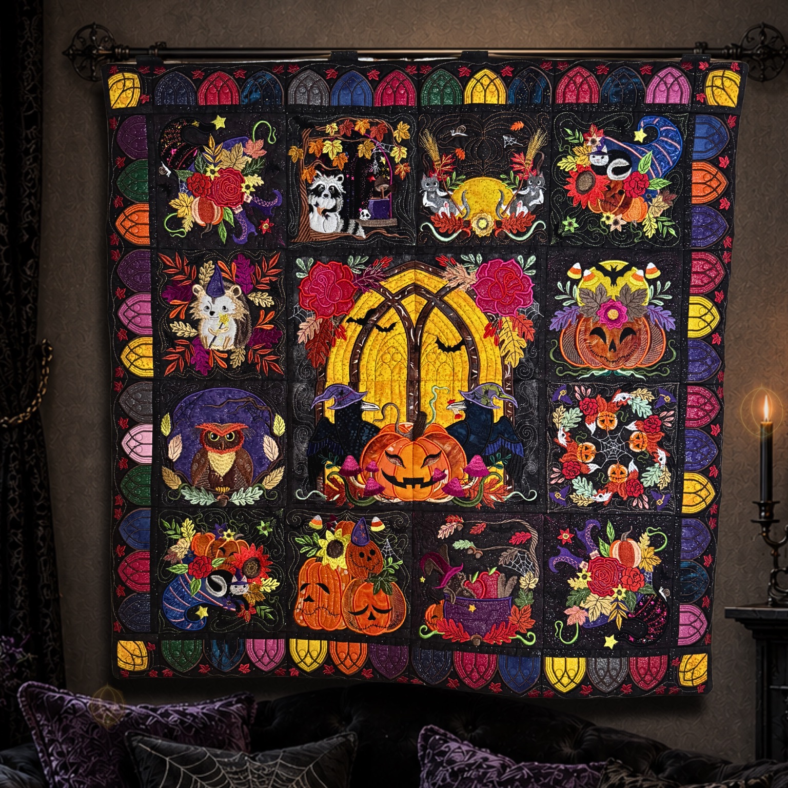 Embroidered Halloween wall hanging
