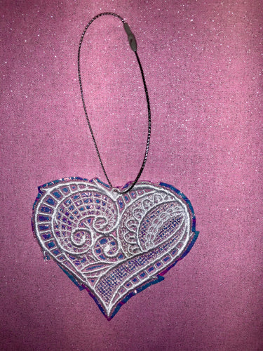 HEART ORNAMENT FREE STANDING LACE 3” WHITE