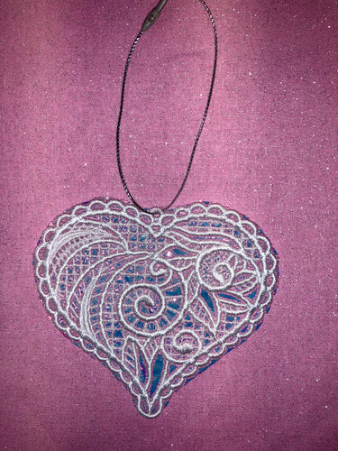 HEART ORNAMENT FREE STANDING LACE 4” WHITE