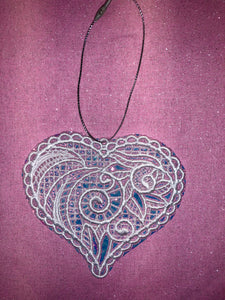 HEART ORNAMENT FREE STANDING LACE 4” WHITE