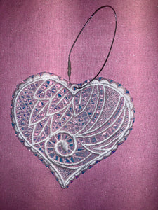 HEART ORNAMENT FREE STANDING LACE 5” WHITE