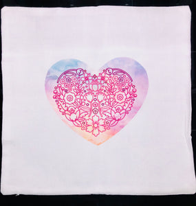 HEARTS & FLOWERS DECORATOR PILLOW COVER 16”X16”