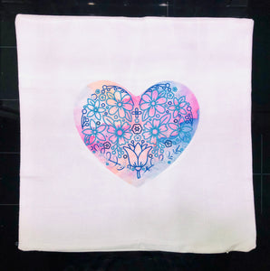 HEARTS & FLOWERS DECORATOR PILLOW COVER 16”X16”
